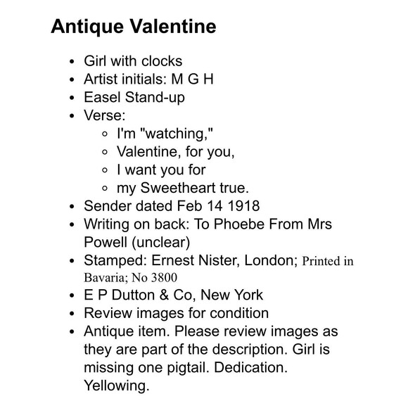 Lot 5 Antique‎ Valentine Cards Ernest Nister Whitney Postcard Ephemera 1907 1918 - Picture 4 of 16